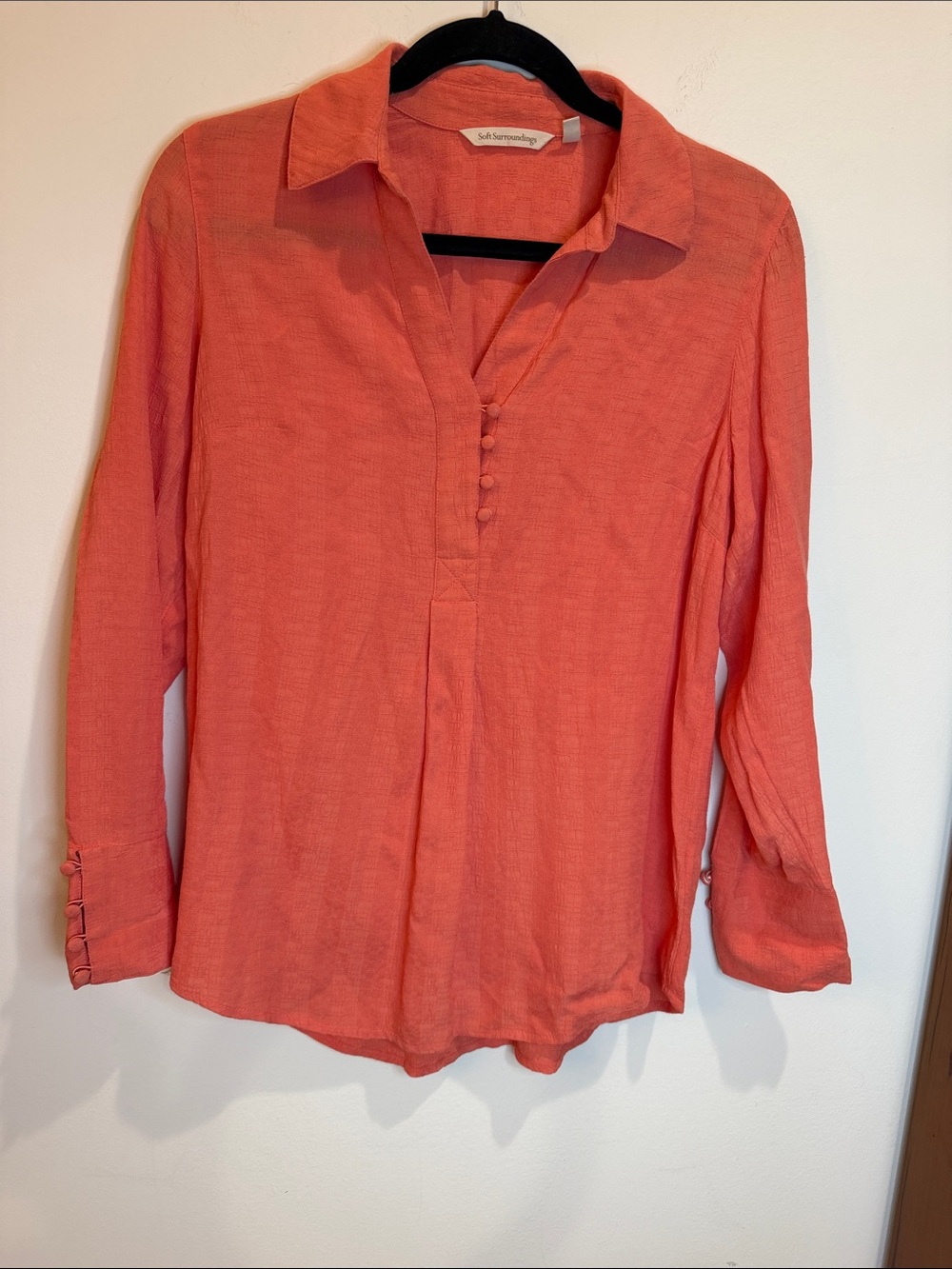 Soft Surroundings Coral Button-Front Collared Tunic, PXS